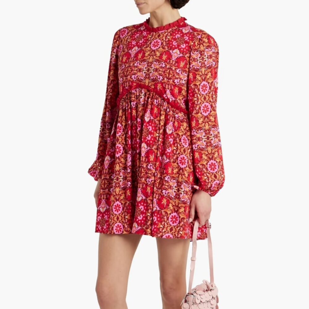 NWT Amur Ruffle-trimmed gathered paisley-print voile mini dress